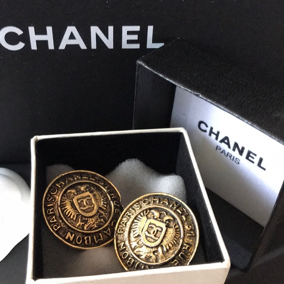 Authentic CHANEL Vintage CC Logo Clip-On Earrings